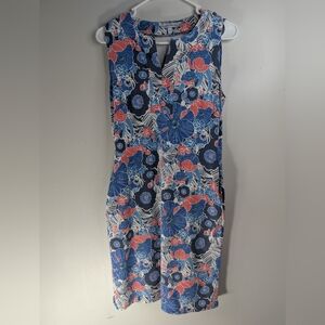 Sunset & Sweet Tea Floral Sleeveless Dress - Blue and Red Size Small